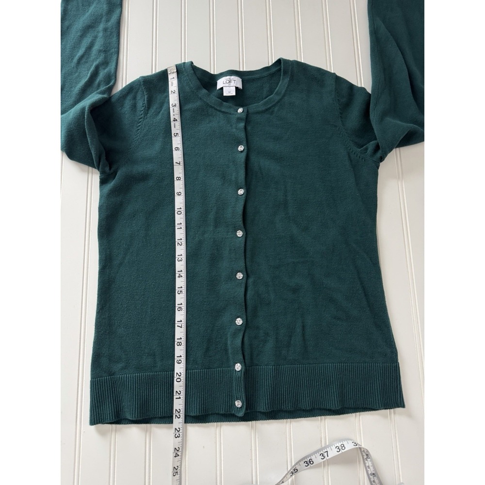 Ann Taylor LOFT Women's Rhinestone‎ Button Cardigan Medium Green - Picture 5 of 7